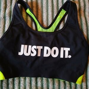 Nike Women's Black and Green Sports Bra